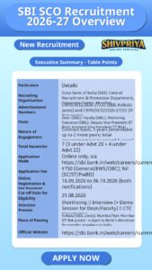 SBI SCO Recruitment 2026-27 Overview