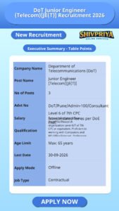 DoT Junior Engineer (Telecom)[JE(T)] Recruitment 2026