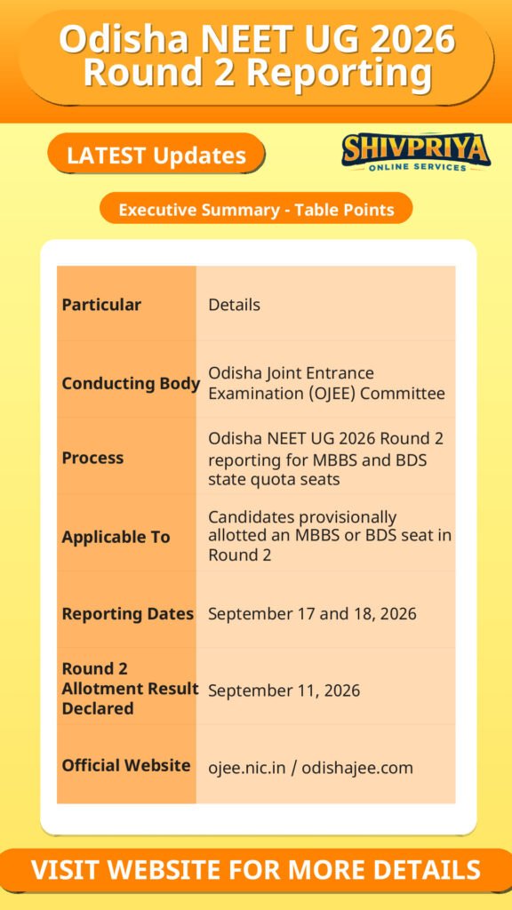 Odisha NEET UG 2026 Round 2 Reporting