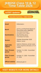 JKBOSE Class 10 & 12 Time Table 2026
