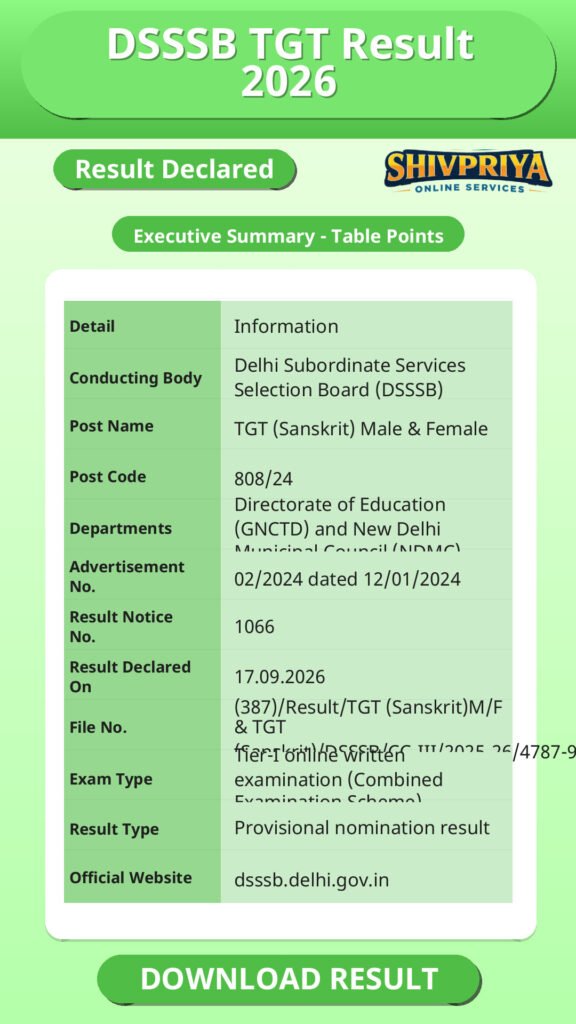 DSSSB TGT Result 2026