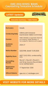 OJEE 2026 BHMS/ BAMS Counselling Tentative Schedule