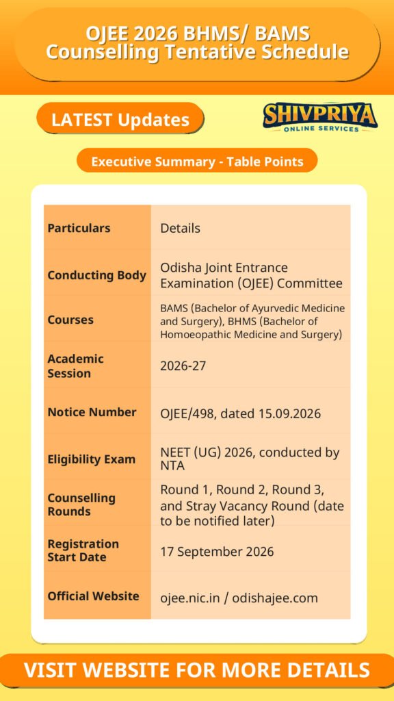OJEE 2026 BHMS/ BAMS Counselling Tentative Schedule