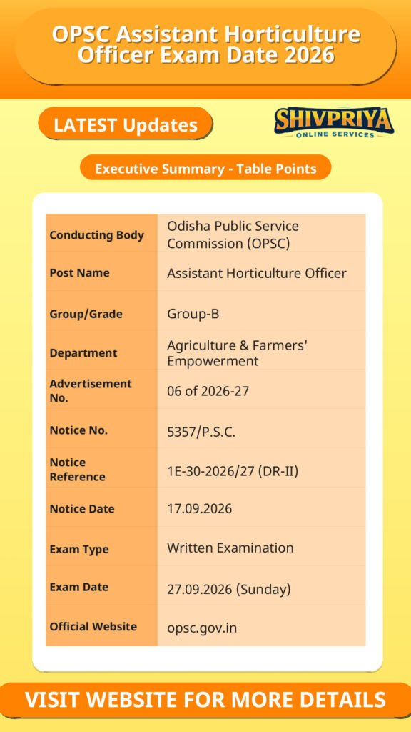 OPSC Assistant Horticulture Officer Exam Date 2026