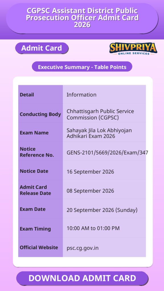 CGPSC Assistant District Public Prosecution Officer Admit Card 2026