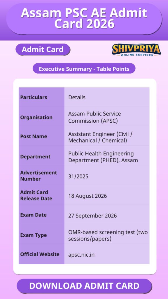 Assam PSC AE Admit Card 2026