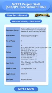 NCERT Project Staff (SRA/JPF) Recruitment 2026
