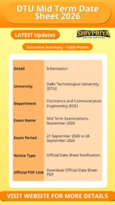 DTU Mid Term Date Sheet 2026