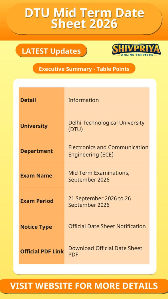 DTU Mid Term Date Sheet 2026