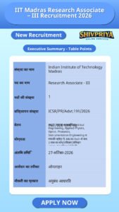 IIT Madras Research Associate – III Recruitment 2026