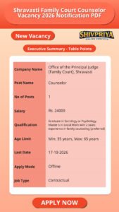 Shravasti Family Court Counselor Vacancy 2026 Notification PDF