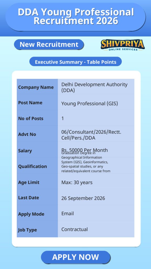 DDA Young Professional Recruitment 2026