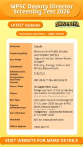 MPSC Deputy Director Screening Test 2026