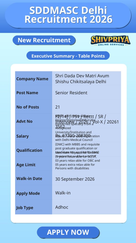 SDDMASC Delhi Recruitment 2026