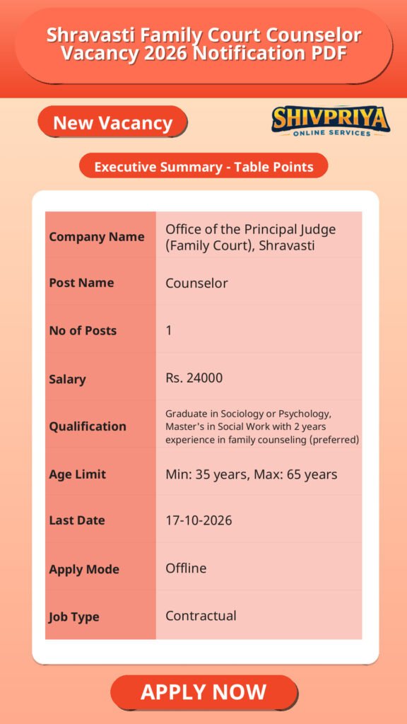 Shravasti Family Court Counselor Vacancy 2026 Notification PDF