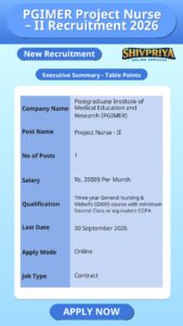 PGIMER Project Nurse – II Recruitment 2026