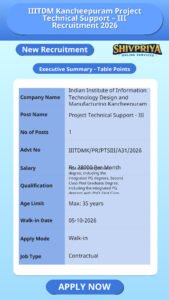 IIITDM Kancheepuram Project Technical Support – III Recruitment 2026