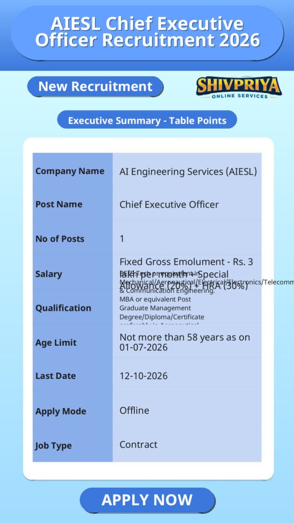 AIESL Chief Executive Officer Recruitment 2026