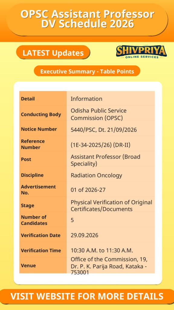 OPSC Assistant Professor DV Schedule 2026