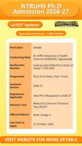 NTRUHS Ph.D Admission 2026-27