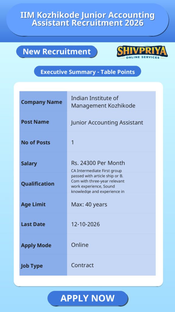 IIM Kozhikode Junior Accounting Assistant Recruitment 2026