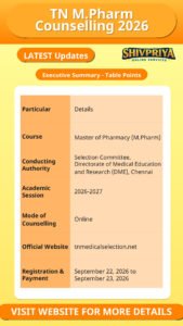TN M.Pharm Counselling 2026