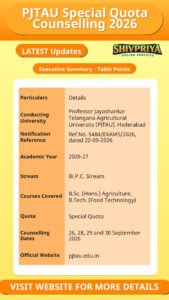 PJTAU Special Quota Counselling 2026