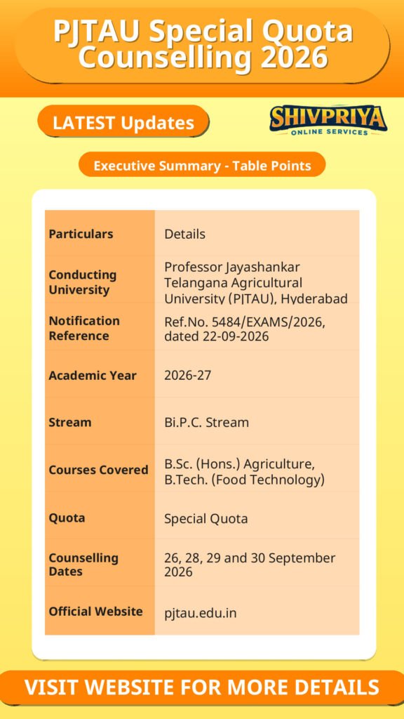PJTAU Special Quota Counselling 2026