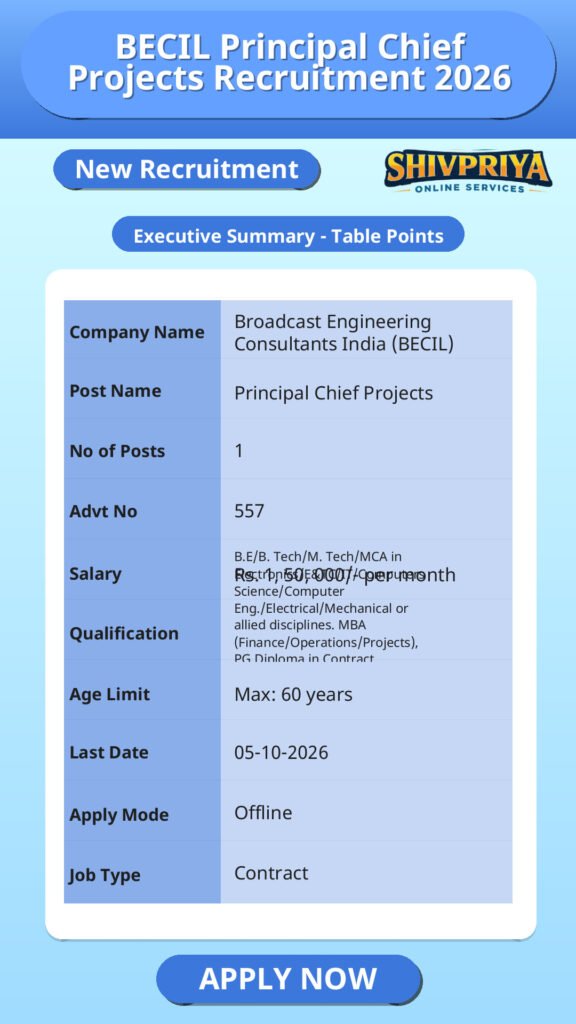 BECIL Principal Chief Projects Recruitment 2026