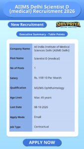 AIIMS Delhi Scientist D (medical) Recruitment 2026