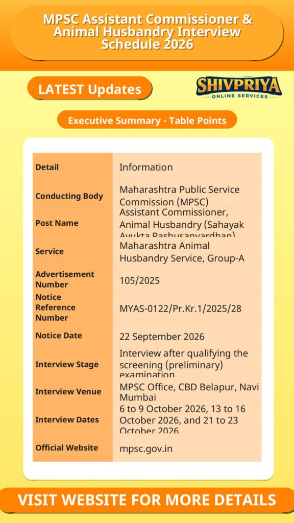 MPSC Assistant Commissioner & Animal Husbandry Interview Schedule 2026