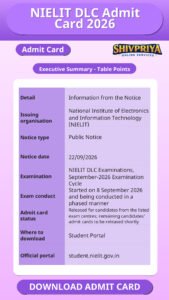 NIELIT DLC Admit Card 2026