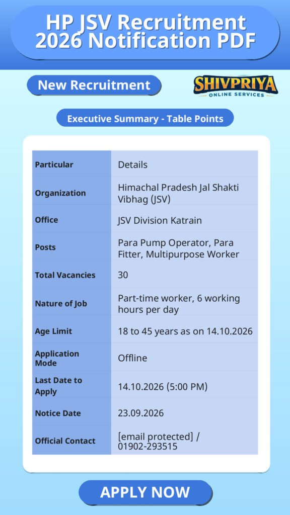 HP JSV Recruitment 2026 Notification PDF