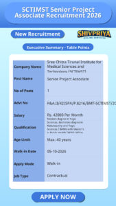 SCTIMST Senior Project Associate Recruitment 2026