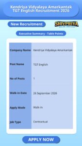 Kendriya Vidyalaya Amarkantak TGT English Recruitment 2026