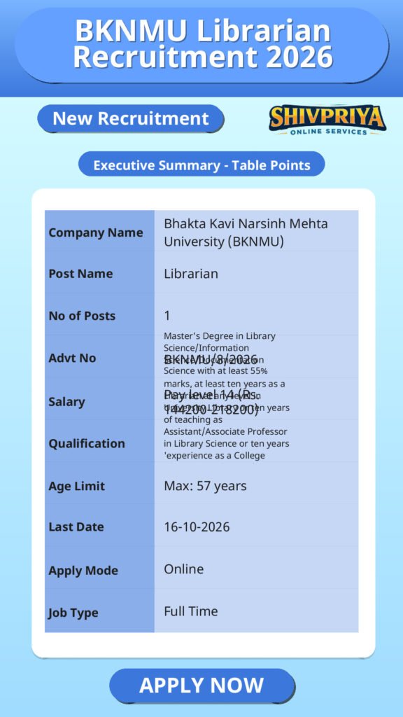 BKNMU Librarian Recruitment 2026