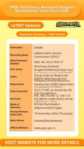 OPSC Veterinary Assistant Surgeon Rescheduled Exam Date 2026