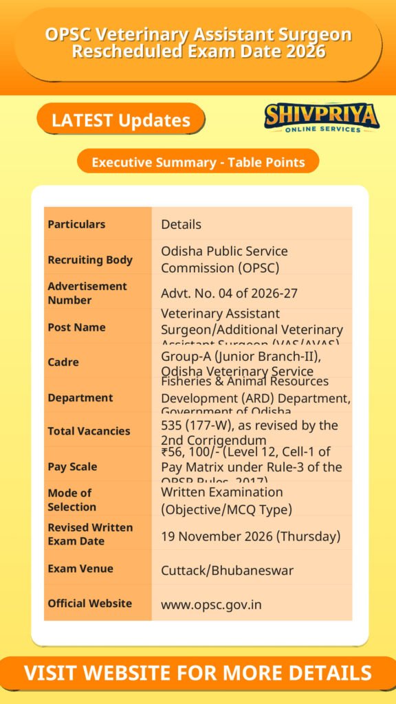 OPSC Veterinary Assistant Surgeon Rescheduled Exam Date 2026