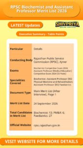 RPSC Biochemist and Assistant Professor Merit List 2026
