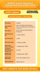 UPSSSC Junior Assistant Typing Test Exam Date 2026