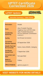 UPTET Certificate Correction 2026