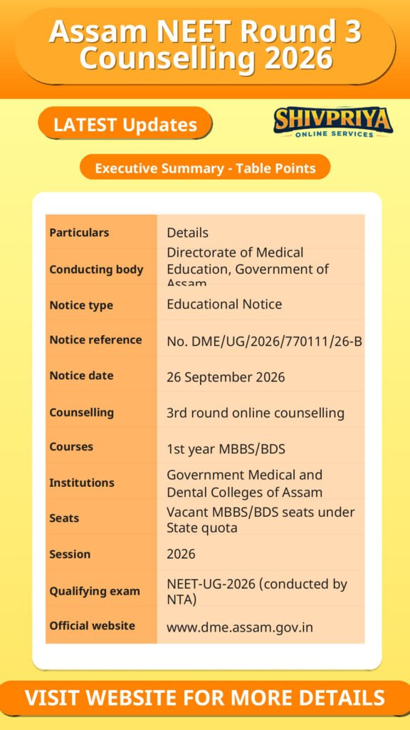 Assam NEET Round 3 Counselling 2026