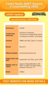 Tamil Nadu NEET Round 3 Counselling 2026