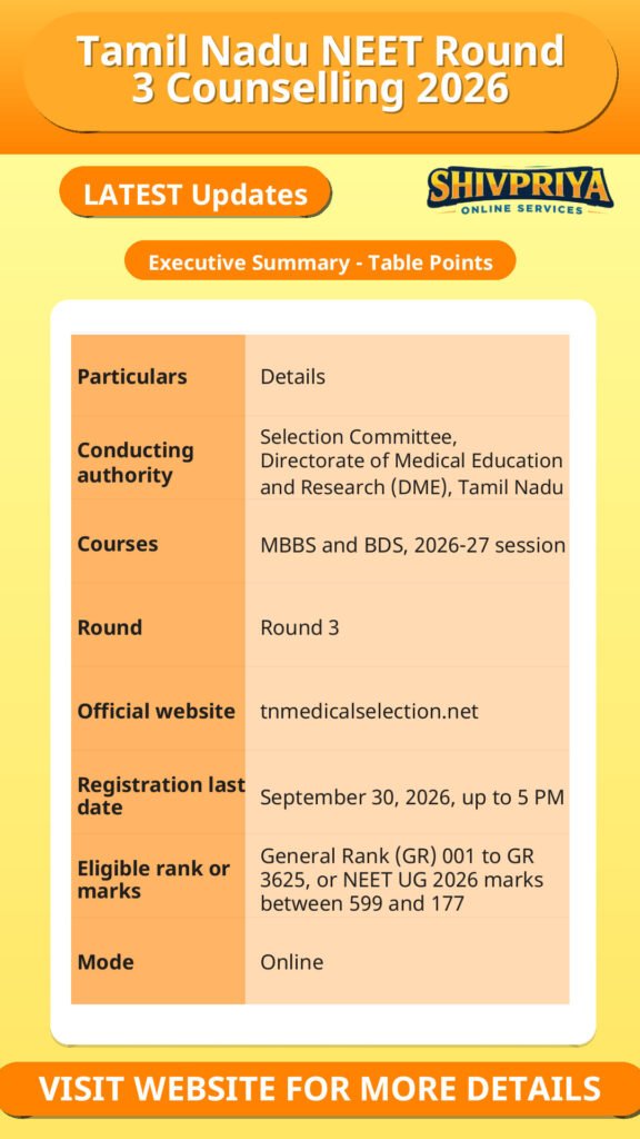 Tamil Nadu NEET Round 3 Counselling 2026