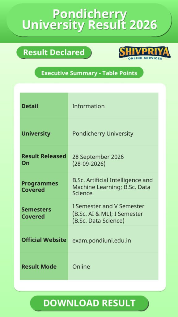 Pondicherry University Result 2026