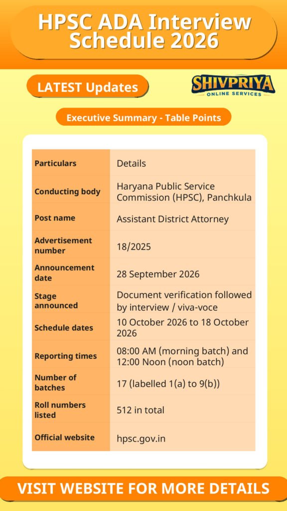 HPSC ADA Interview Schedule 2026