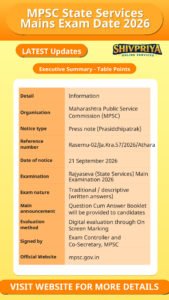 MPSC State Services Mains Exam Date 2026
