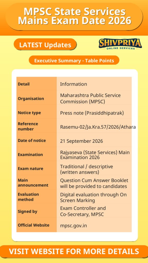 MPSC State Services Mains Exam Date 2026