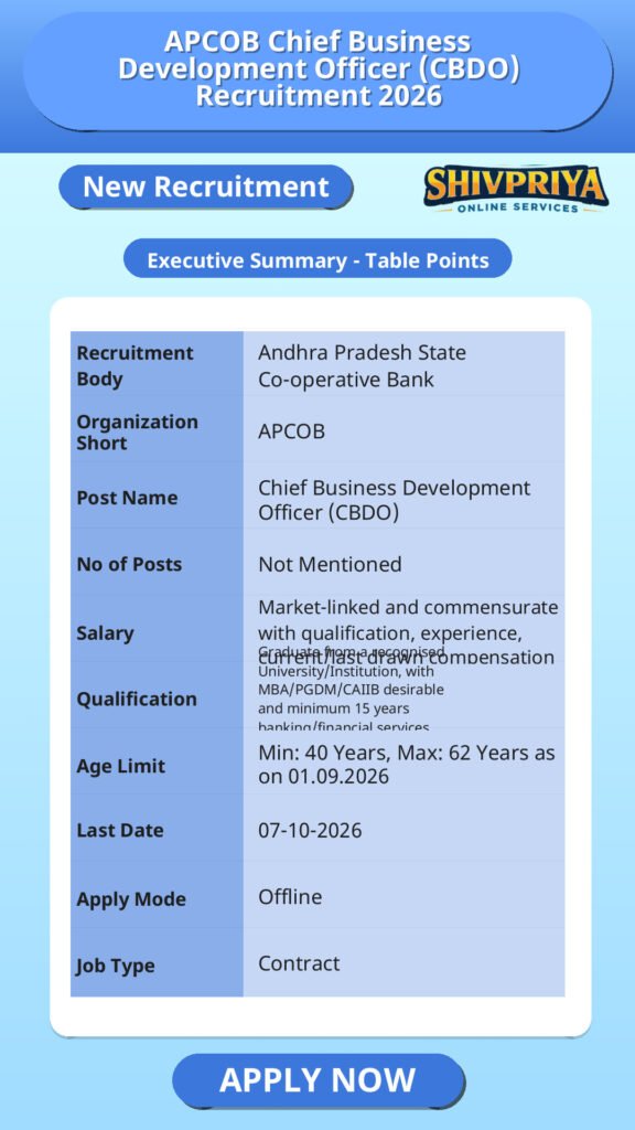 APCOB Chief Business Development Officer (CBDO) Recruitment 2026