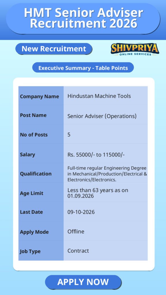 HMT Senior Adviser Recruitment 2026